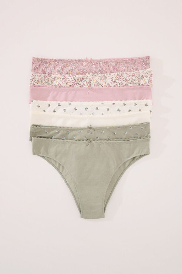 Womensecret Pack de 7 panties brasileñas de algodón multicolor estampado