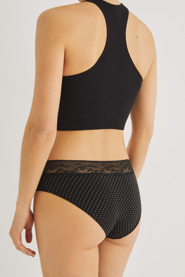 Womensecret Panty ancho algodón encaje negra amarillo