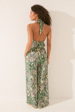 Womensecret Jumpsuit largo escote halter print tropical verde