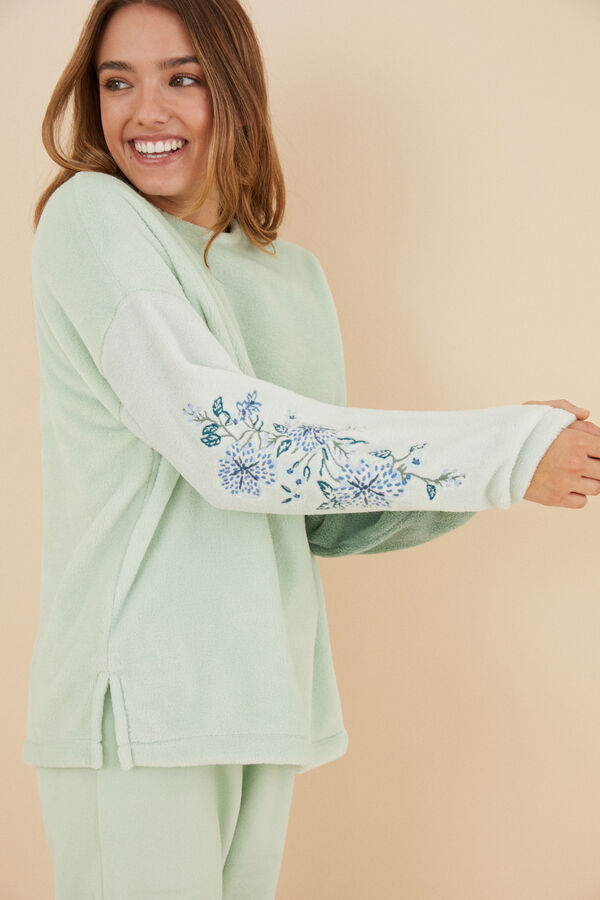 Womensecret Pijama polar verde flores verde