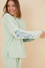 Womensecret Pijama polar verde flores verde