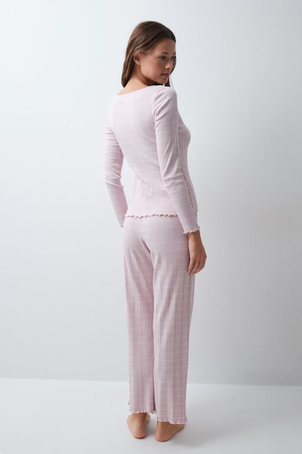 Women'secret Pijama larga de algod&oacute;n a rayas rosa rosa