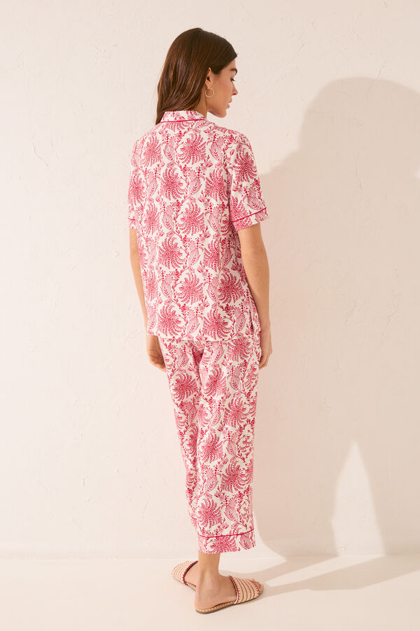 Womensecret Pijama camisera Capri con estampado de hojas púrpura