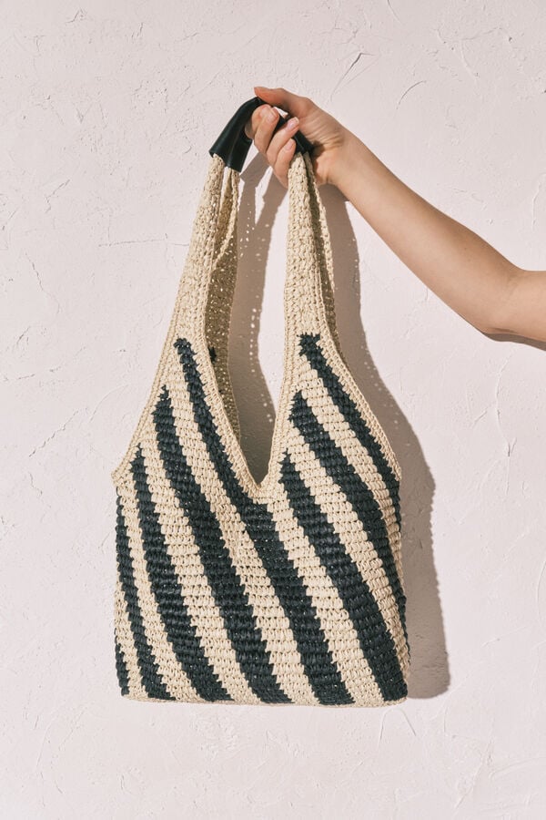 Women'secret Bolsa grande de rafia estampado cebra negro