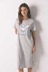 Women'secret Playera de dormir midi de algodón con estampado de Hedwig gris gris