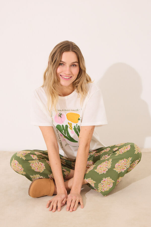 Womensecret Pantalón largo de estar por casa con flores de viscosa estampado