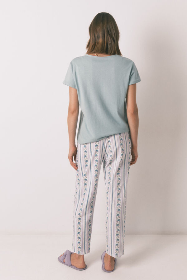 Womensecret Pantalón largo zanahoria 100% algodón ribetes marfil
