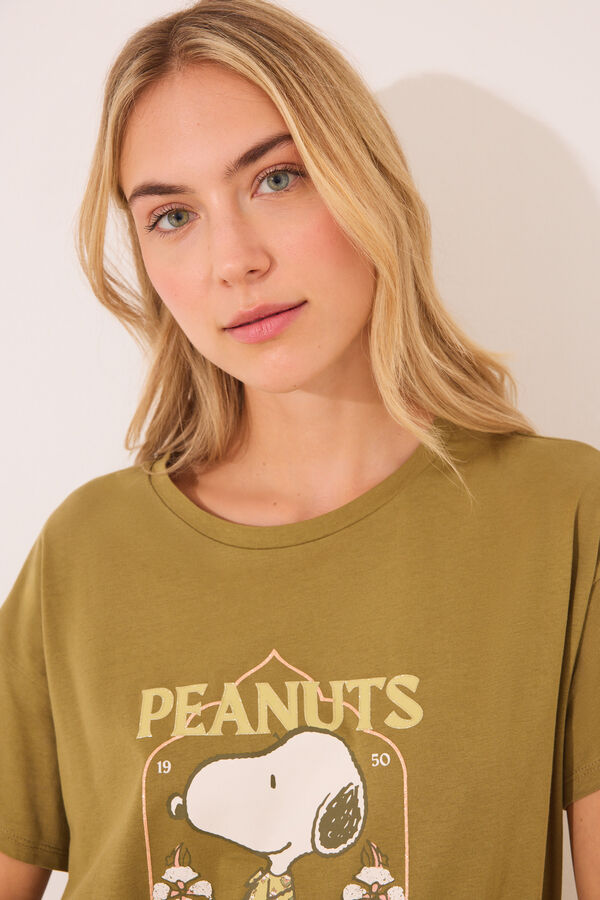 Womensecret Pijama short color caqui de Snoopy kaki