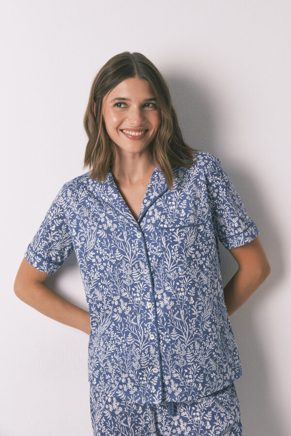 Women'secret Pijama camisera largo con estampado floral azul 100% algod&oacute;n azul