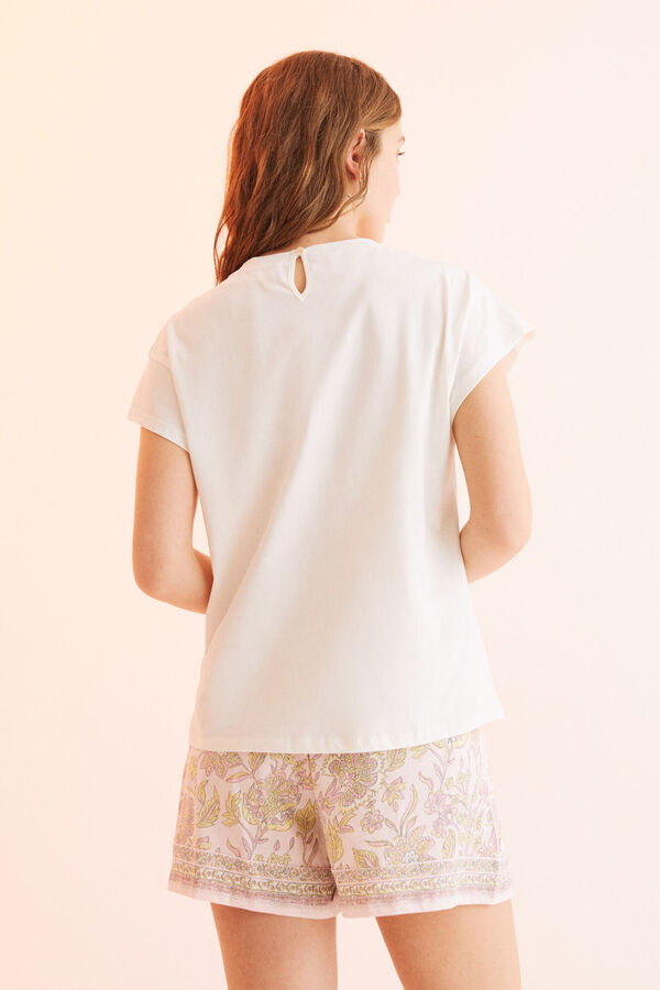 Womensecret Pijama corta 100% algodón espalda anudada blanco marfil