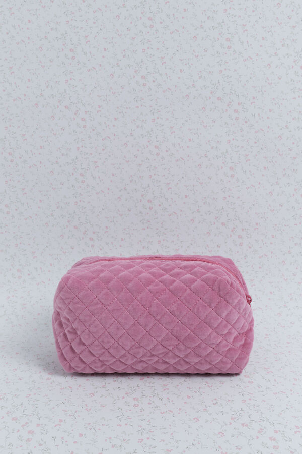 HI&BYE Neceser de terciopelo terciopelo con logo bordado rosa