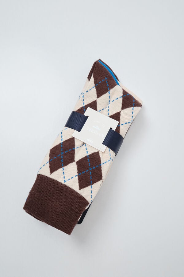 Women'secret Pack 3 calcetines lisos rombos marr&oacute;n estampado