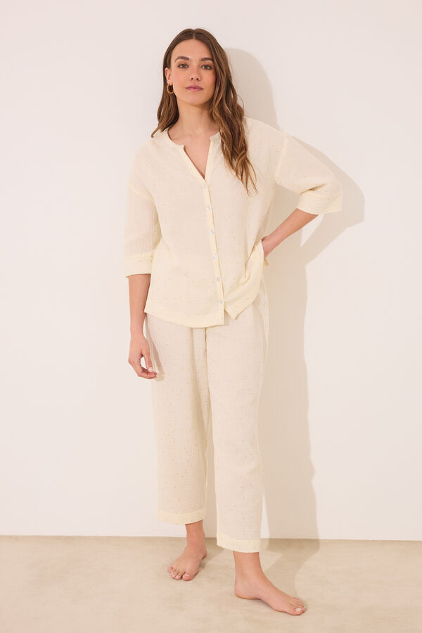 Womensecret Pijama camisera de muselina 100% algodón blanco marfil