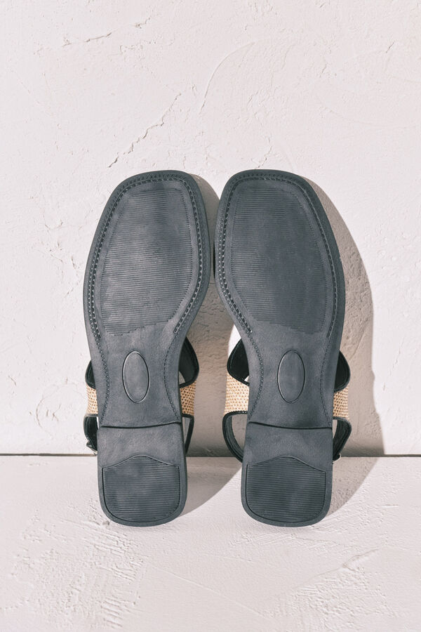 Women'secret Sandalias planas de dedo de rafia negro