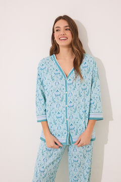Womensecret Pijama estampado de flores verdes 100% algodón  verde