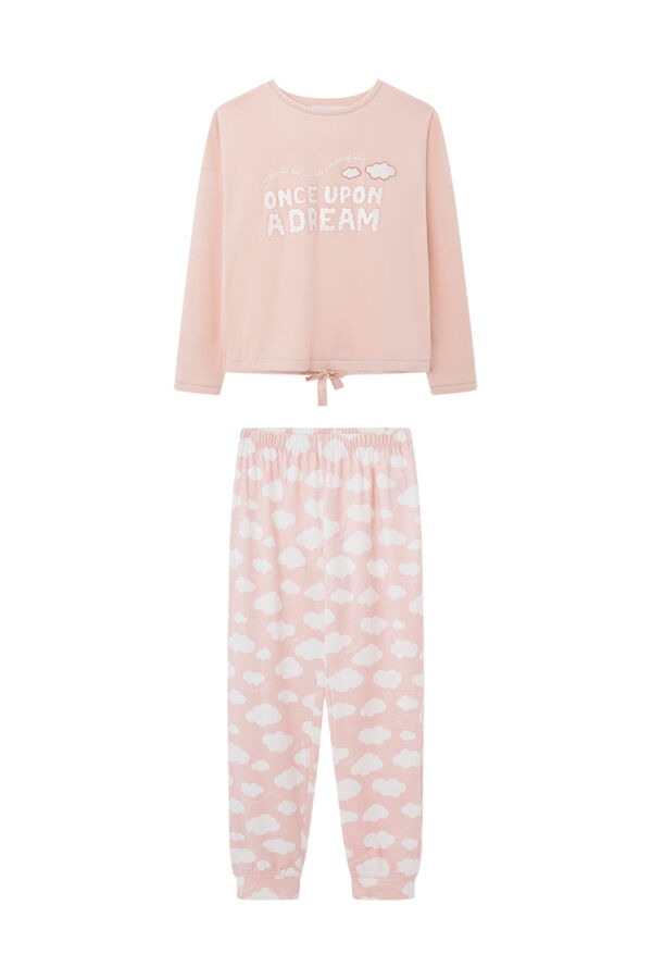 Womensecret Pijama larga nubes terciopelo elástico naranja naranja