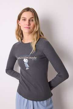 Womensecret Playera de manga larga acanalada de Snoopy gris