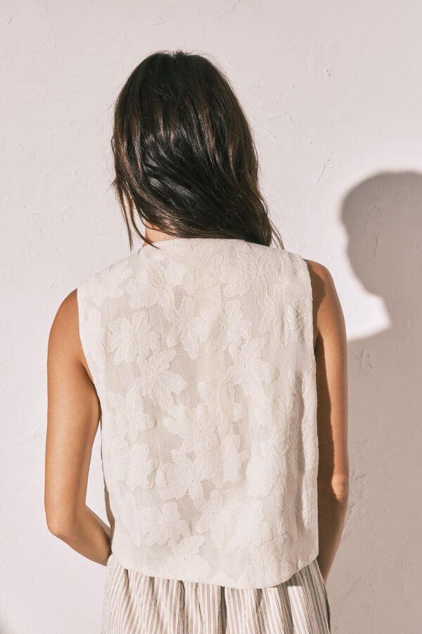Women'secret Chaleco de crochet con lazos marfil