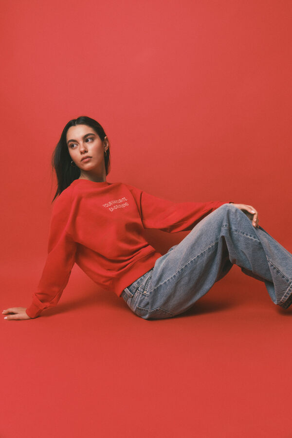 HI&BYE Sudadera corta lisa de algod&oacute;n roja rojo