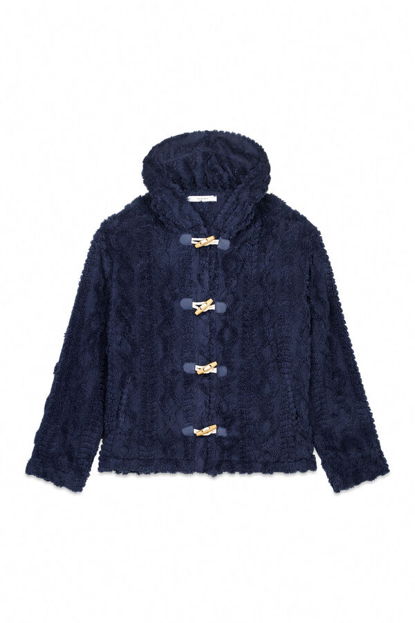 Women'secret Bata corta capucha polar suave azul azul