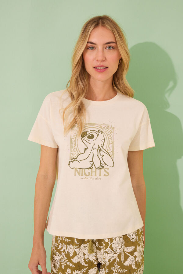 Womensecret Pijama capri de algodón de Lilo & Stitch marfil