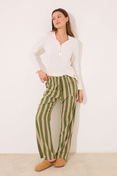 Womensecret Pantalón largo de salón de viscosa a rayas estampado