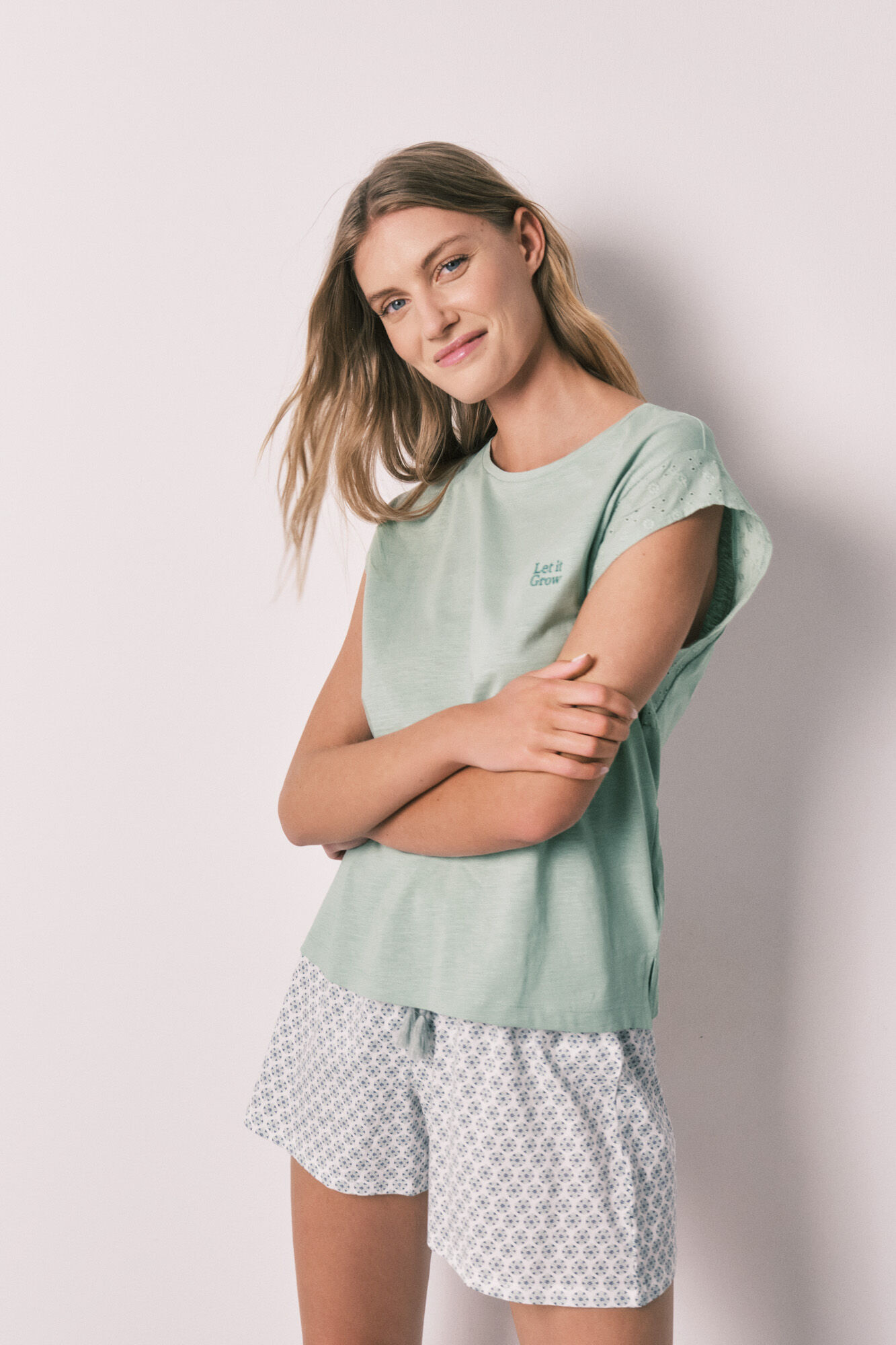 Women'secret Pijama corta de algod&oacute;n estampado verde