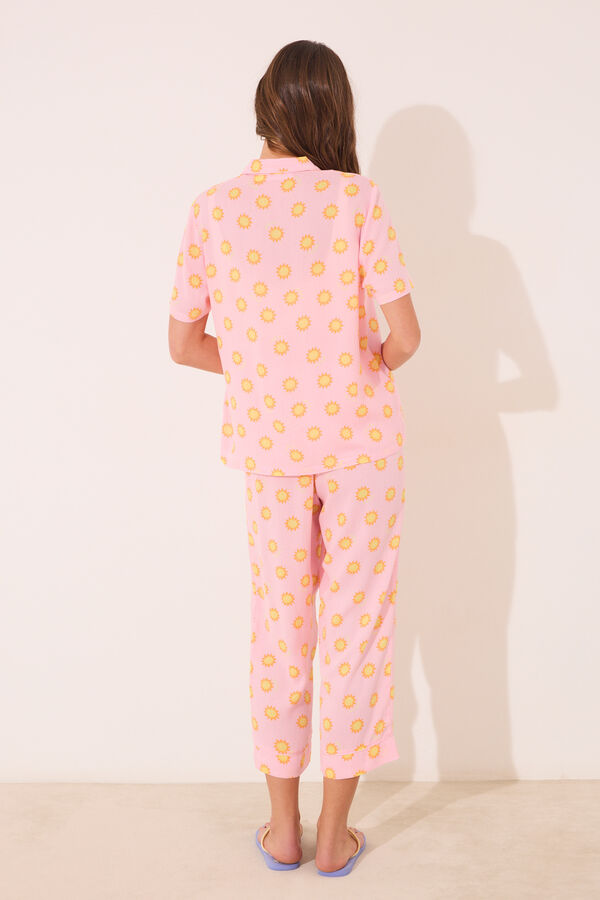 Womensecret Pijama camisera Capri de viscosa rosa con protección solar rosa