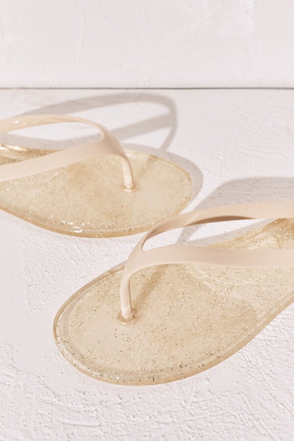 Women'secret Chanclas de dedo con efecto brillo glitter amarillo amarillo