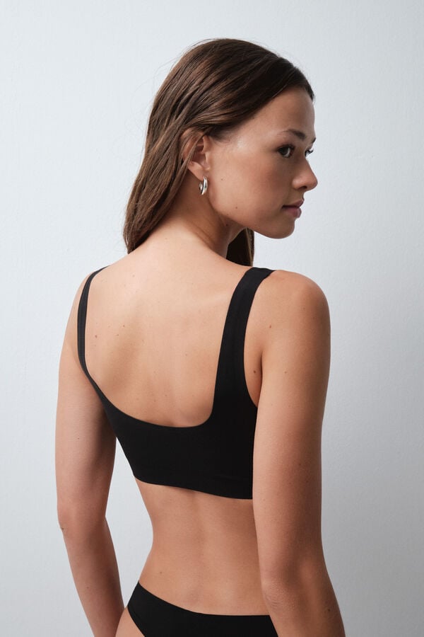 Women'secret Brasier top foam de microfibra acanalada negro negro