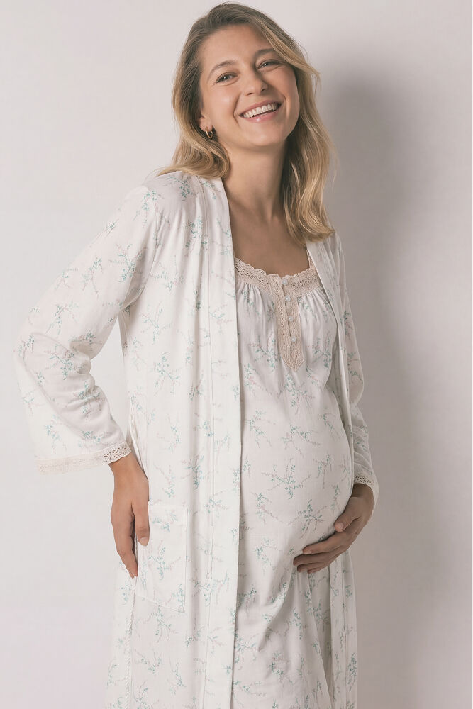 Women'secret Bata larga maternity de algod&oacute;n estampado de flores