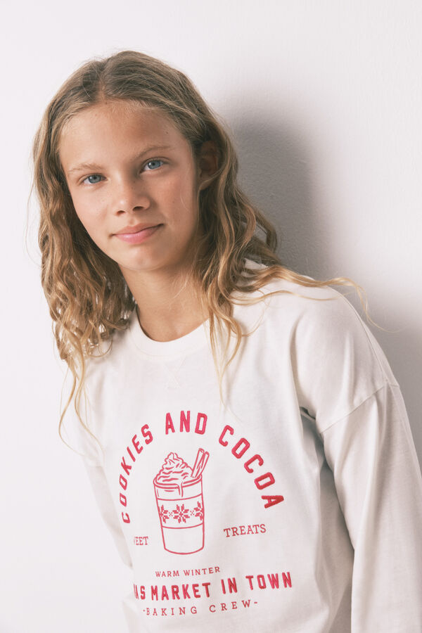 Women'secret Pijama infantil larga 100% algod&oacute;n cuadros marfil