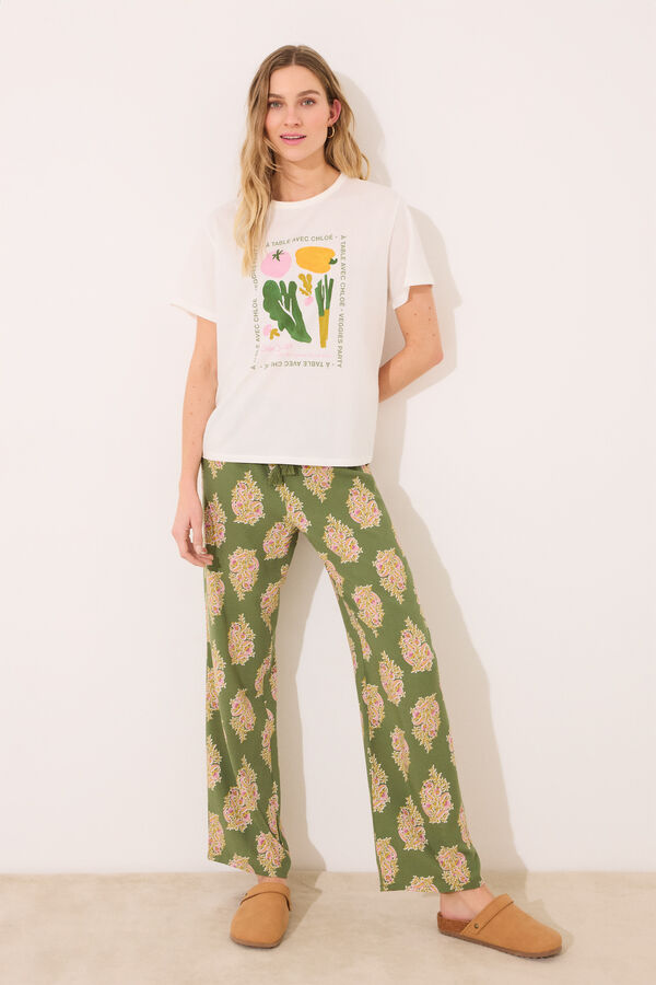 Womensecret Pantalón largo de estar por casa con flores de viscosa estampado
