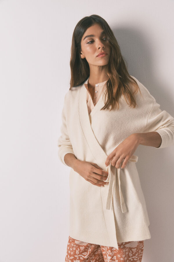 Womensecret Cárdigan de punto beige marfil
