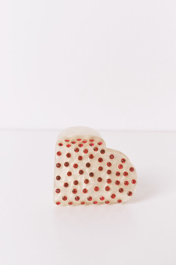 Women'secret Clip de corazón con diamantes de imitación marfil