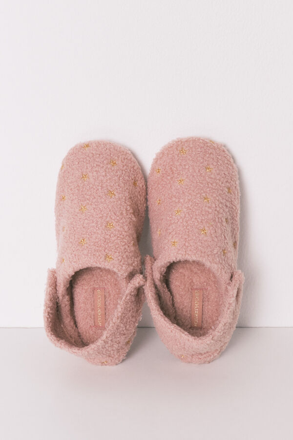 Women'secret Pantuflas para casa de borrego con purpurina rosa rosa