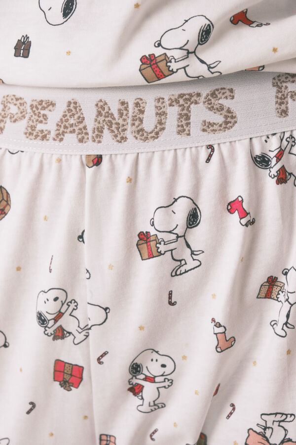 Women'secret Pijama larga 100% algodón blanco Snoopy marfil