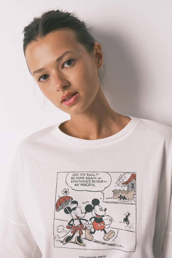 Women'secret Pijama larga blanco de Mickey Mouse 100% algodón marfil