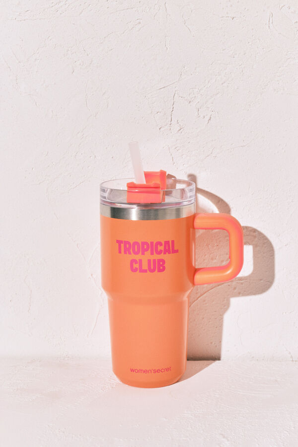 Women'secret Botella de acero inoxidable con asa naranja naranja