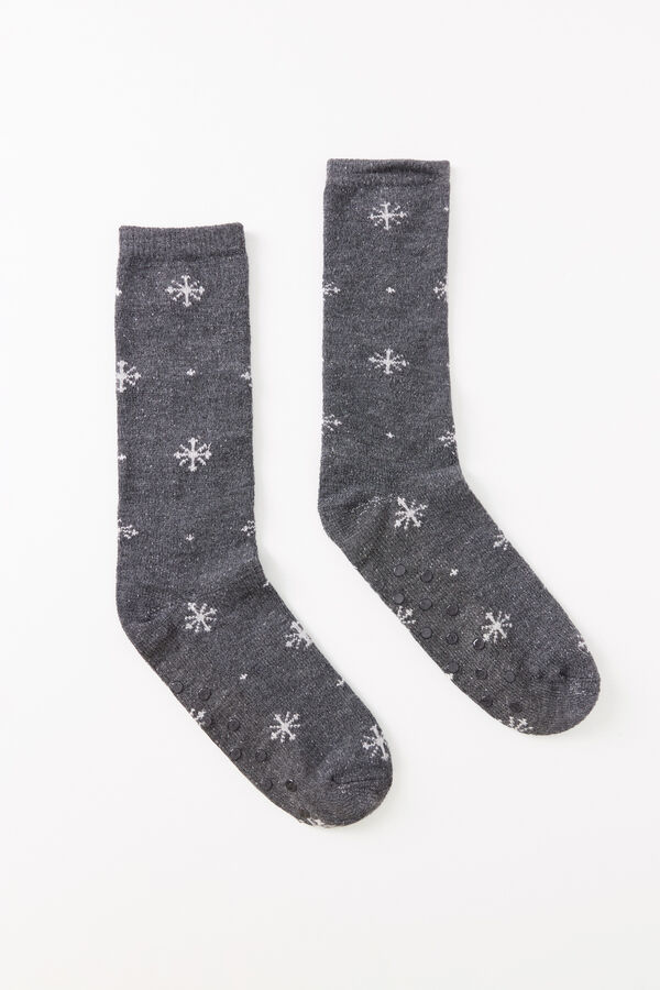 Womensecret Calcetines largos gris canalé lurex gris