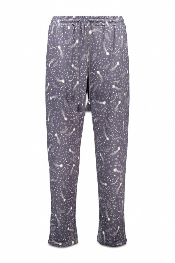 Women'secret Pantalón largo y tejido con estrellas grises suaves gris