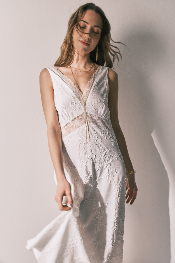 Women'secret Camis&oacute;n largo sat&eacute;n blanco marfil