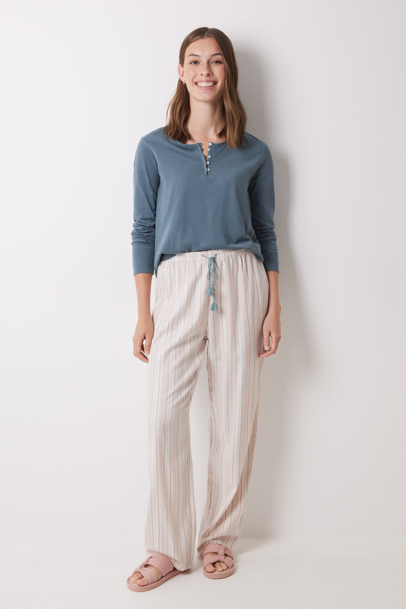 Pantalon largo franela y rayas multicolor Ropa de dormir y homewear de mujer WomenSecret MX