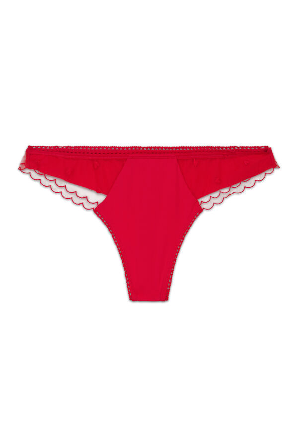 Women'secret Tanga ancha bordada de tul roja rojo