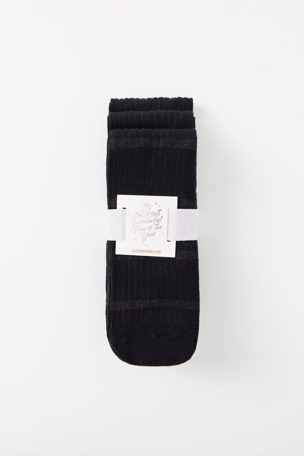 Womensecret Pack 3 calcetines altos negros lurex negro