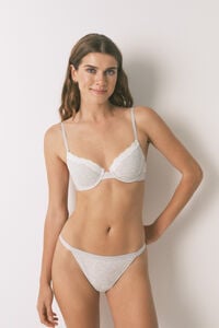 Women'secret Tanga de algodón acanalado gris