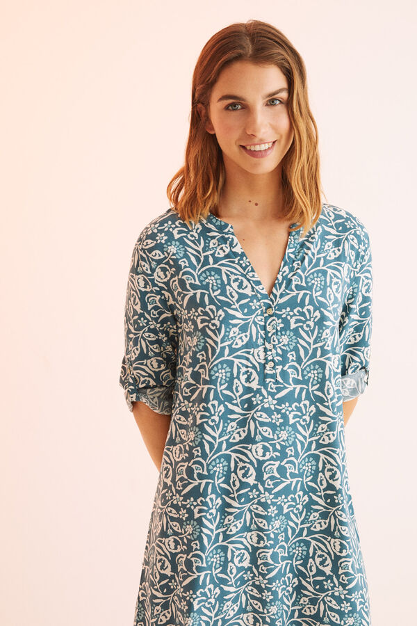 Womensecret Camisa holgada corta estampada verde estampado