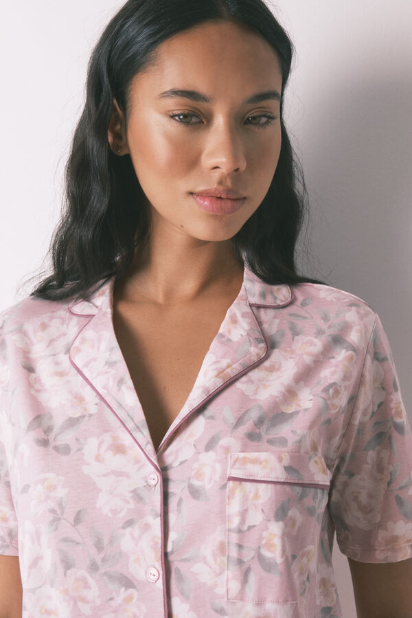 Women'secret Pijama camisera floral 100% algodón  rosa