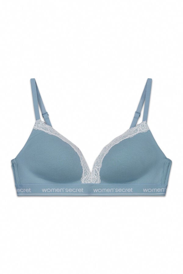 Women'secret Brasier triangular acanalado de algod&oacute;n verde CHARMING azul