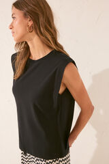 Womensecret Playera de mangas negras 100% algodón negro